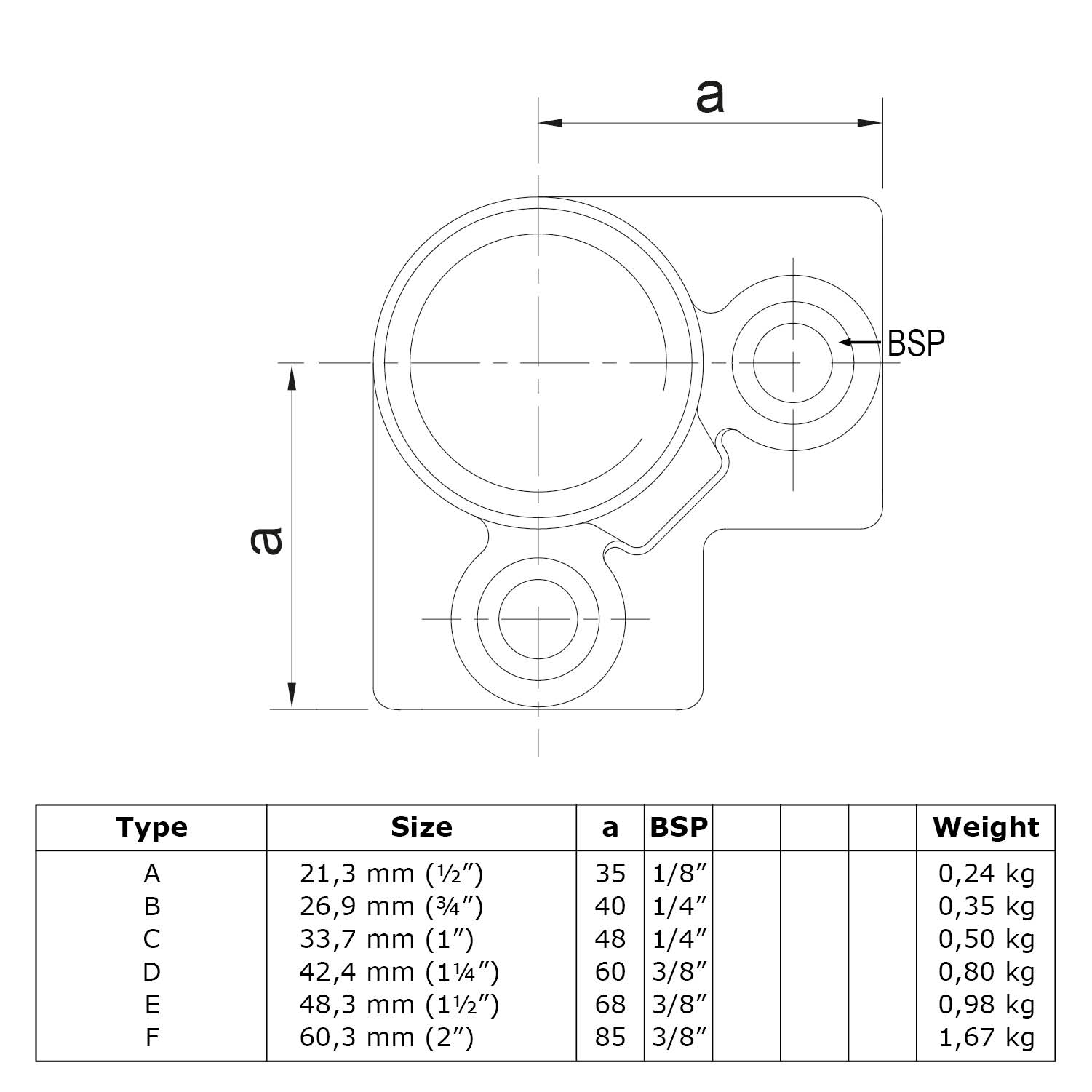 Dreiweg-Eckstück 90° 60,3 mm (2”)