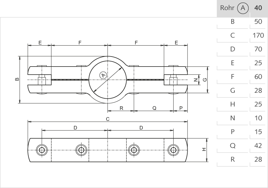 Trennwandhalter Aluminium , doppelt 40mm