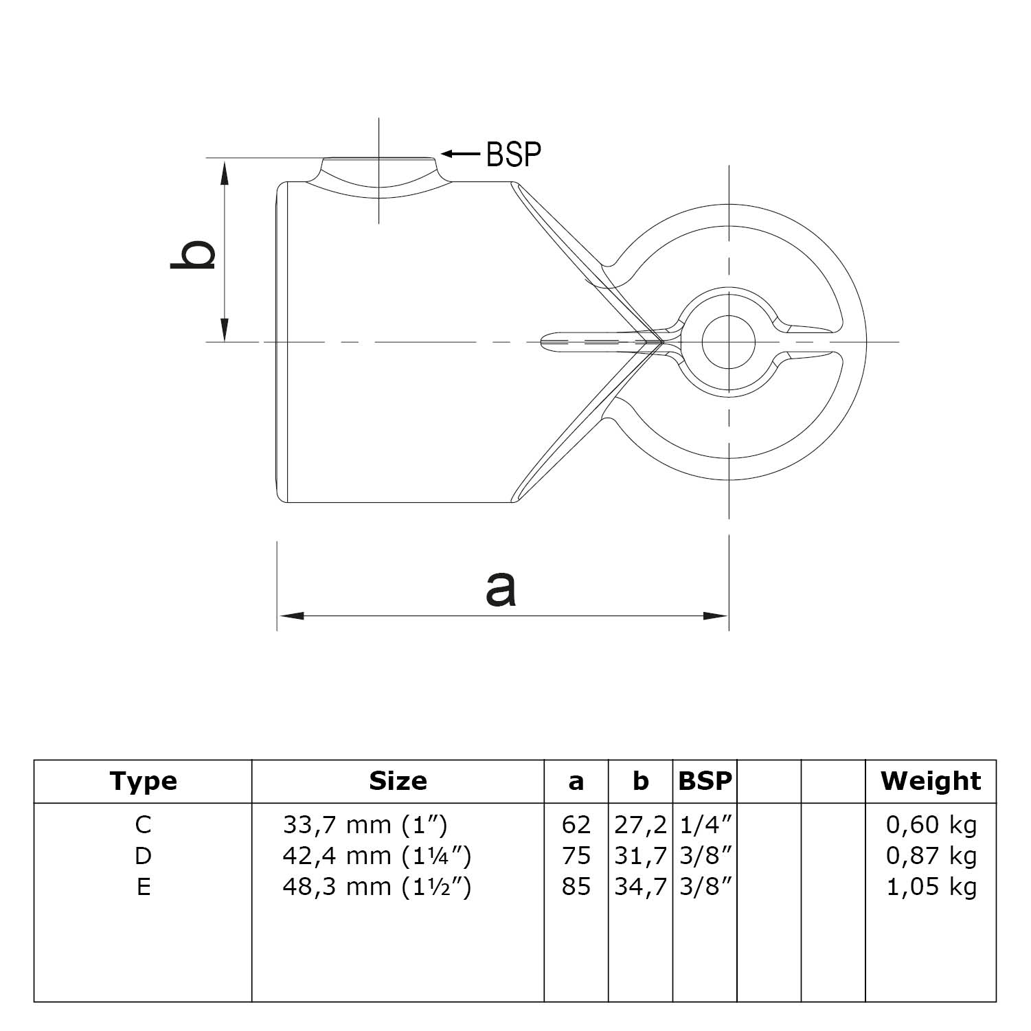 Bogen, verstellbar. Variabler Ellenbogenverbinder. 33,7 mm (1”)
