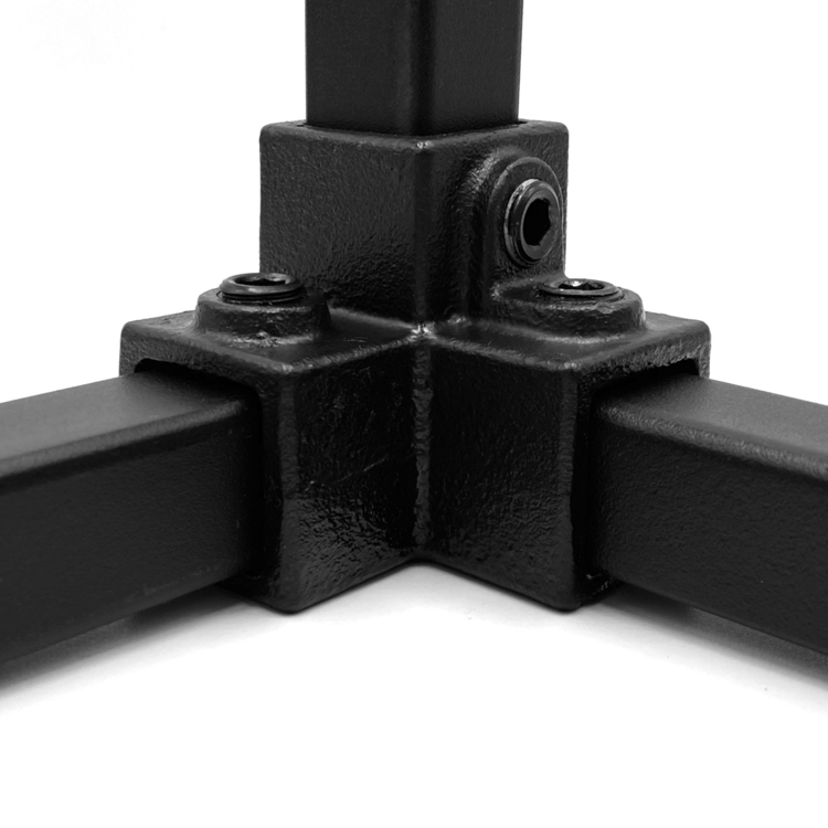 Dreiweg-Eckstück - 90° für quadratische Rohre, schwarz - 25 mm