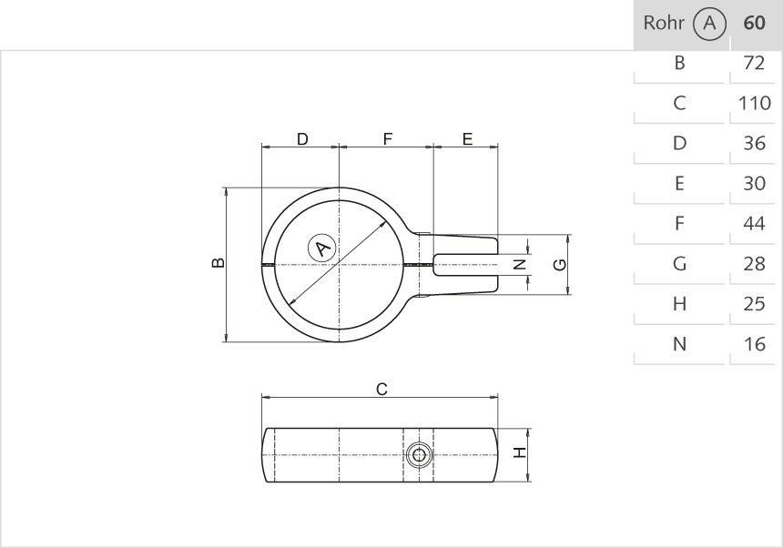 Trennwandhalter Aluminium 60mm
