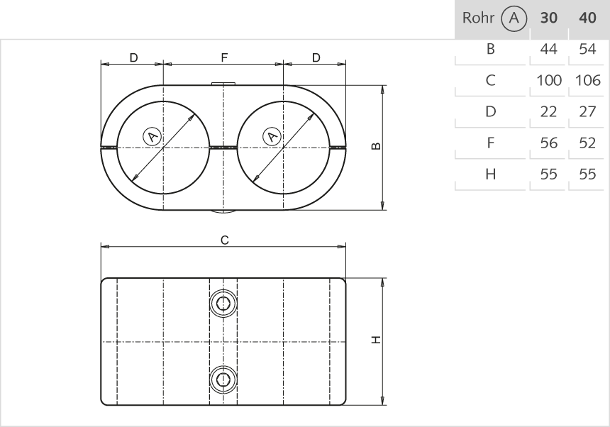Doppelschelle  Aluminium 40mm