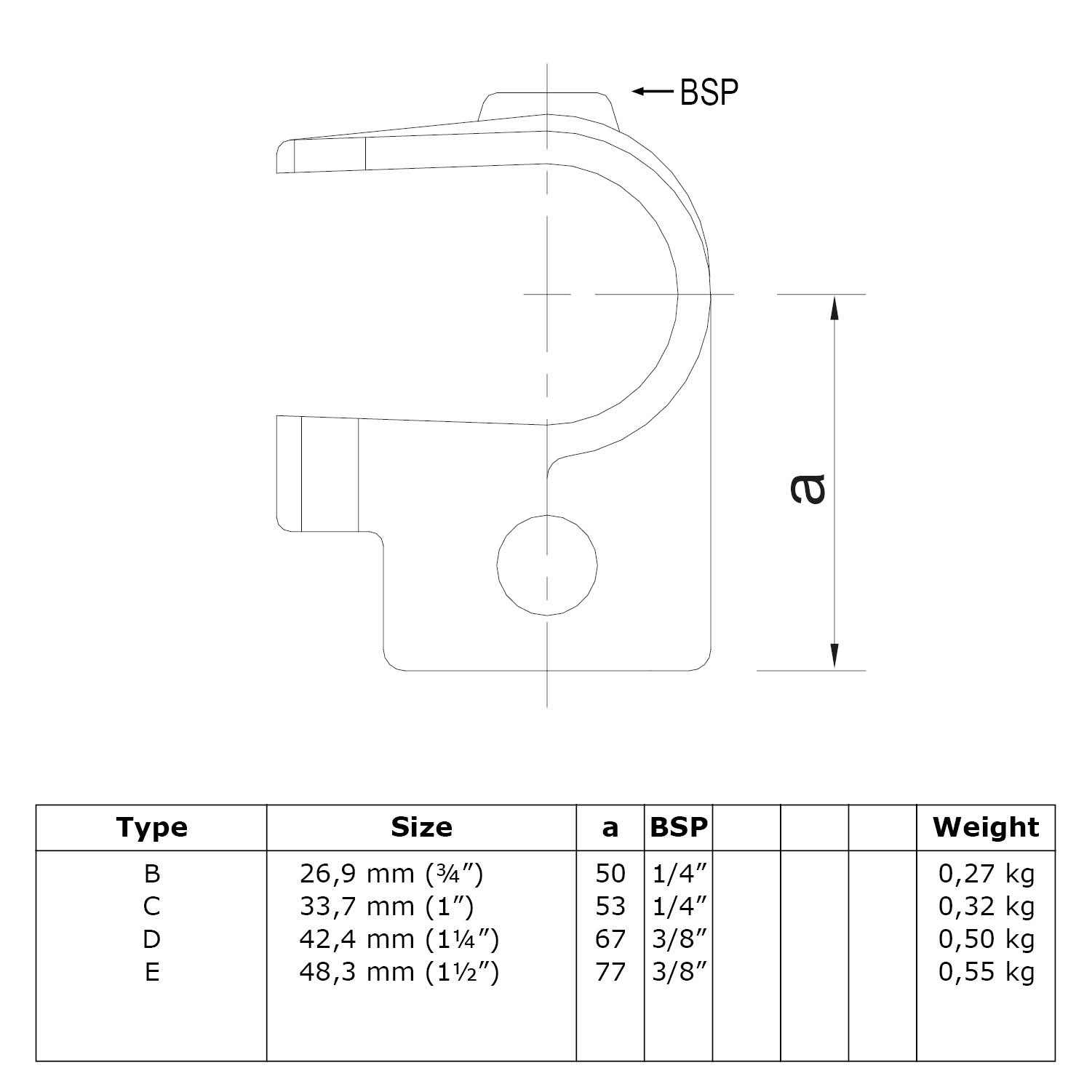 T-Stück, offen 42,4 mm (1¼”)