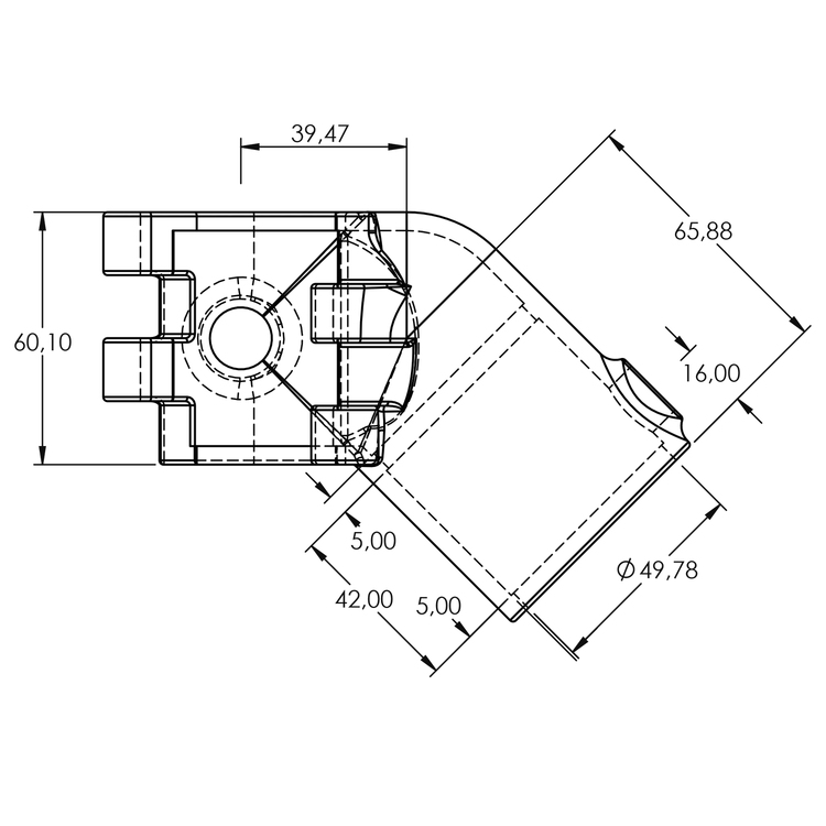 Aufklappbare T-Stück, kurz 45° - 48.3 mm (1 1/2")