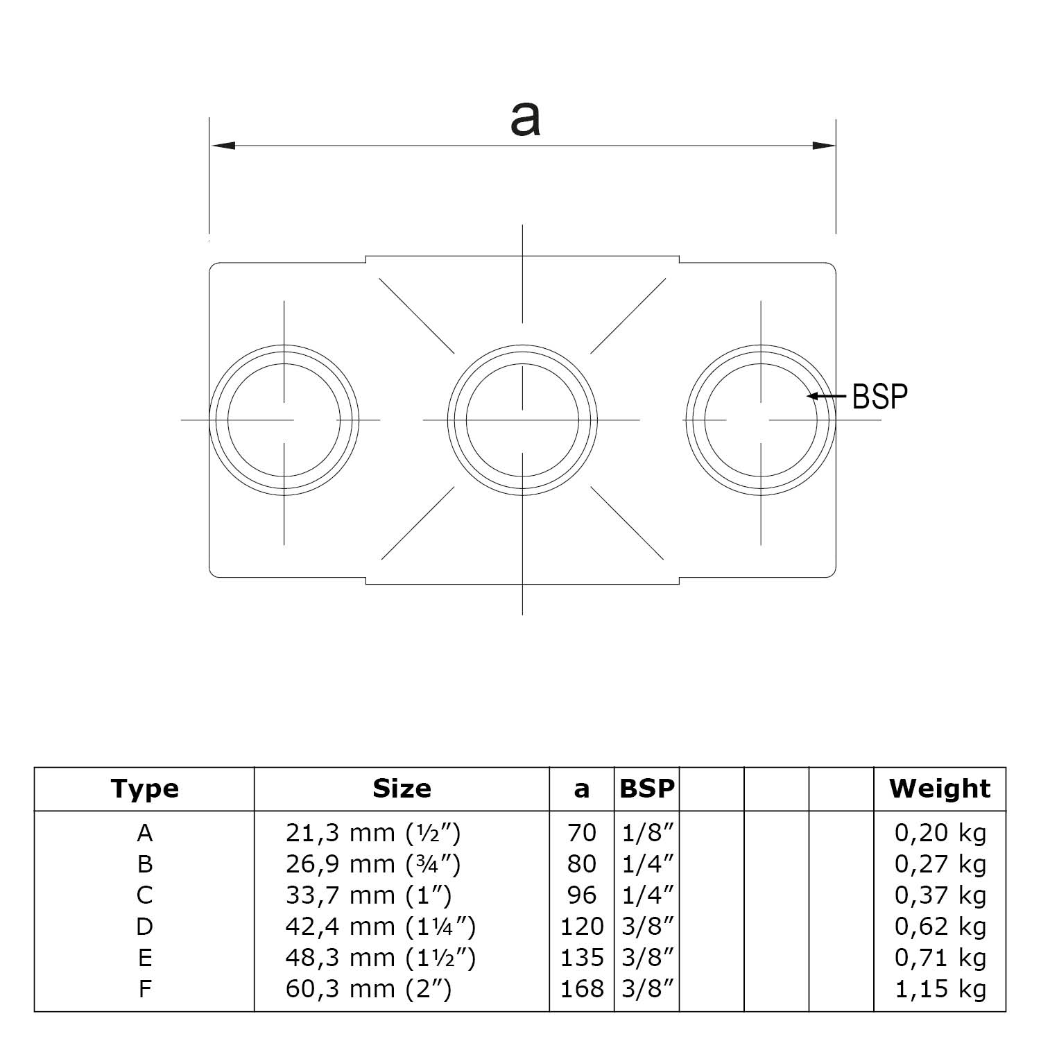 Kreuzstück, durchgehend 60,3 mm (2”)