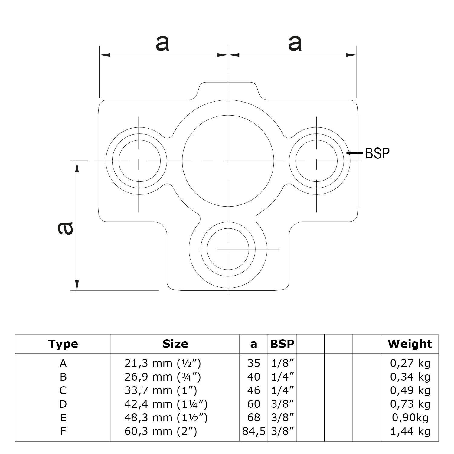 T-Stück für Stützrohr 60,3 mm (2”)