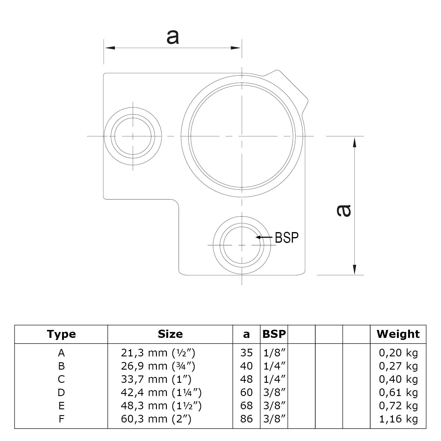 Eckverbindung 90° durchgehend 60,3 mm (2”)