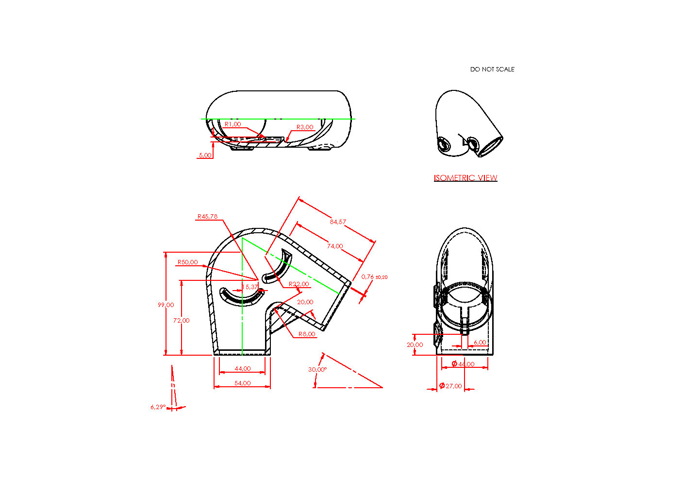 Bogen 40° - 70° variabel. 42.4 mm (1 1/4”)