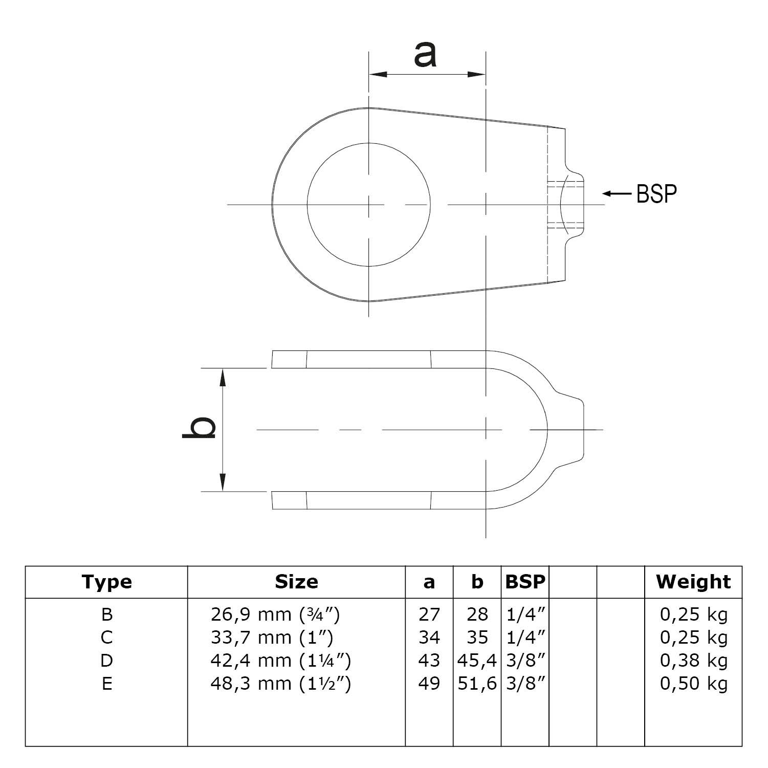 Kreuzstück, offen, schwarz 26,9 mm (¾”)