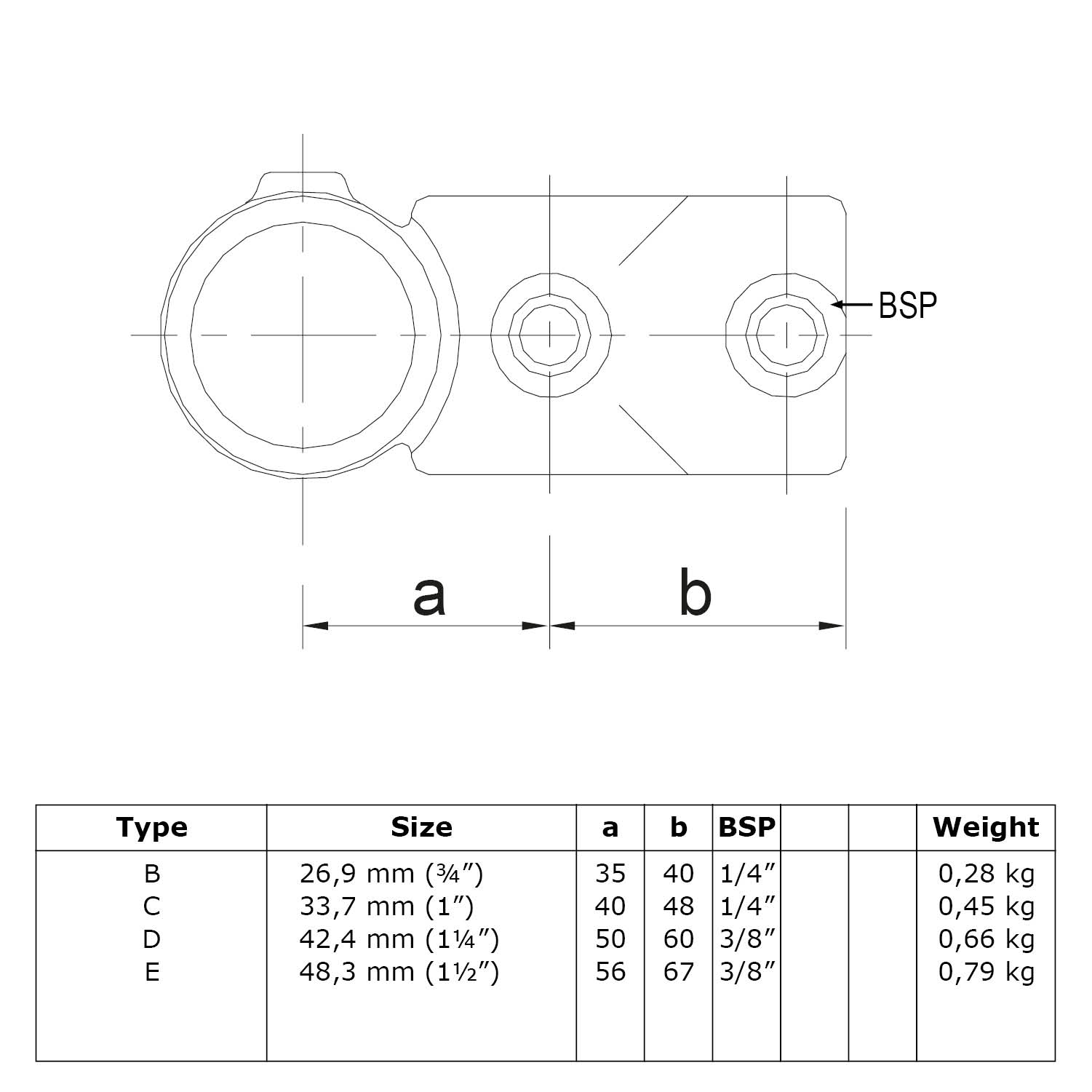 Kreuz T-Stück, kombiniert 26,9 mm (¾”)