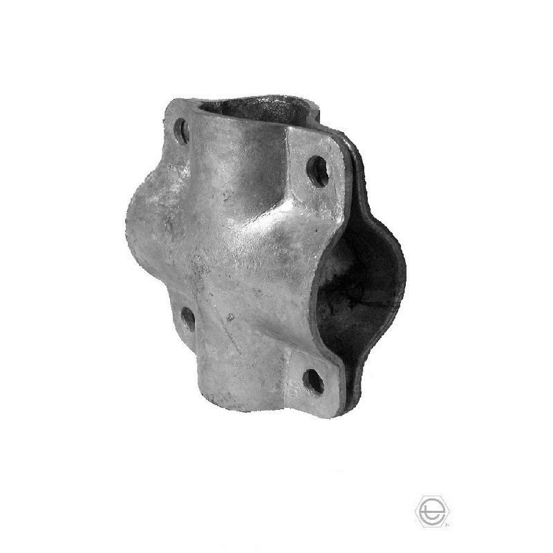 Kreuzschelle quadratisch 90°, Mischgrösse, 1 1/4" x 1" (42.4 mm x 33.7 mm), feuerverzinkt, Schrauben 4xM10x20 