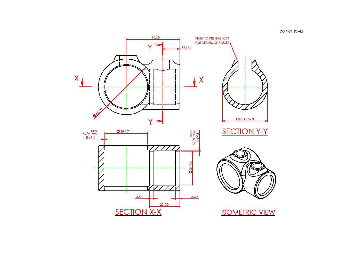 T-Stück Kombinationsmass Horizontal 26.9 mm (3/4”) - Vertikal 33,7 mm (1”)