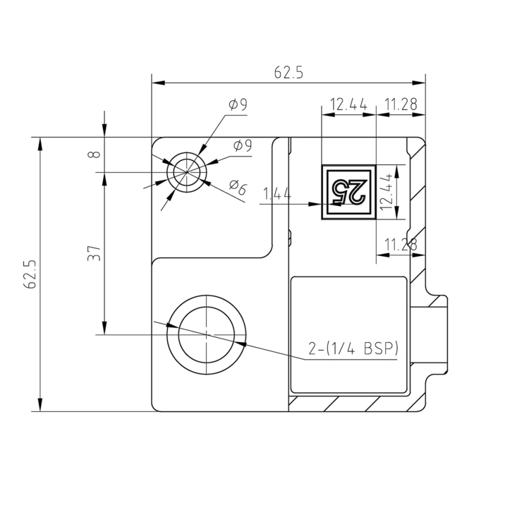 Eckstück durchlaufender Ständer für quadratische Rohre, schwarz - 25 mm Kopie