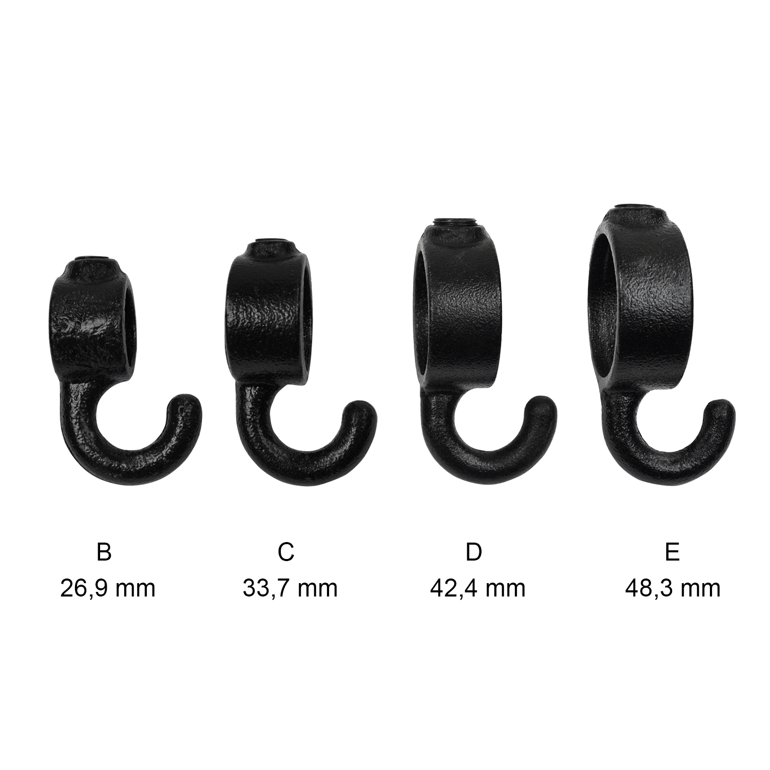 Stellring mit Haken, schwarz 42,4 mm (1¼”)
