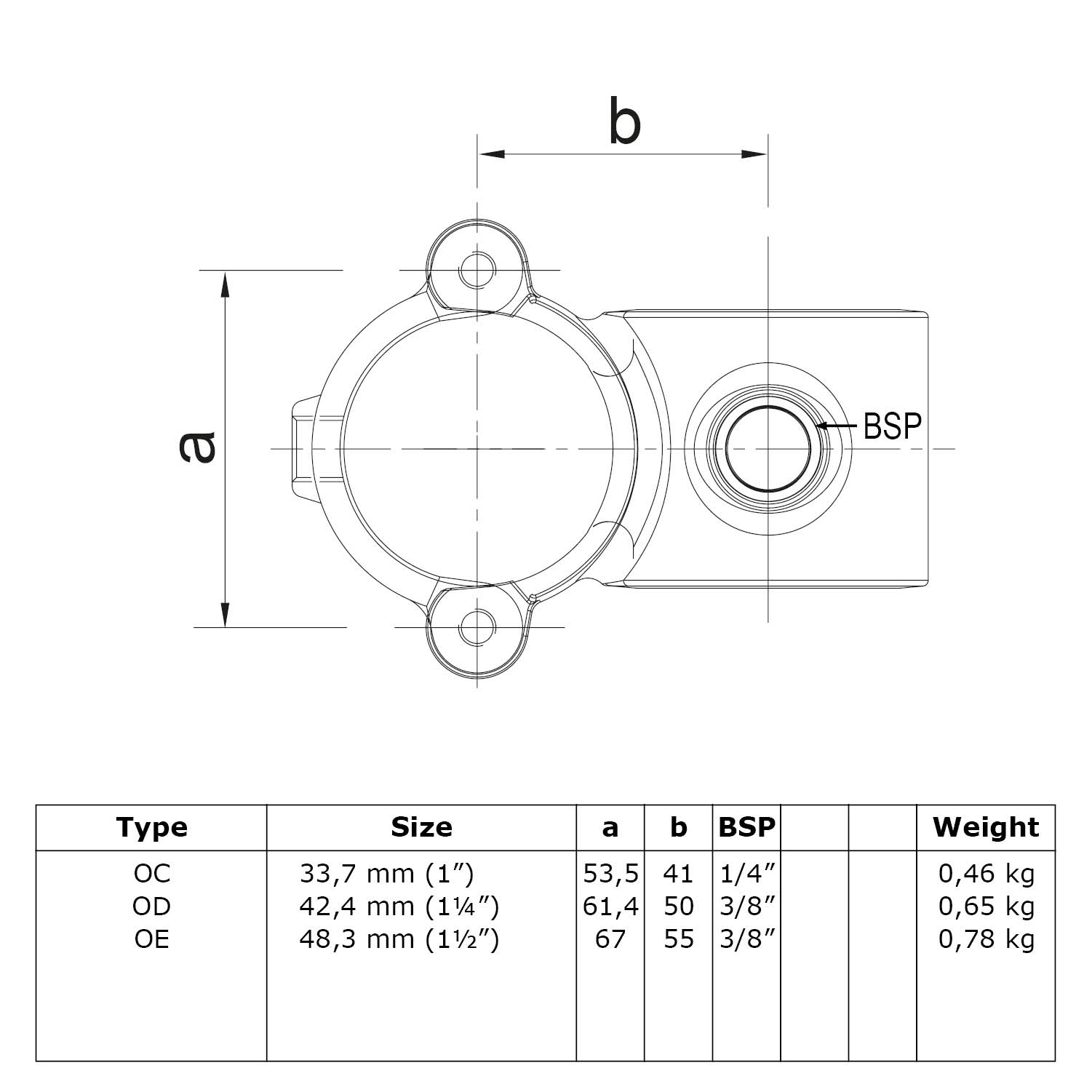 Kreuzstück 90°, offen (klappbar) 33,7 mm (1”)