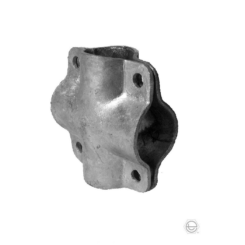 Kreuzschelle quadratisch 90°,  1 1/4" x 1 1/4" (42,4 mm x 42,4 mm), feuerverzinkt, Schrauben 4xM10x25