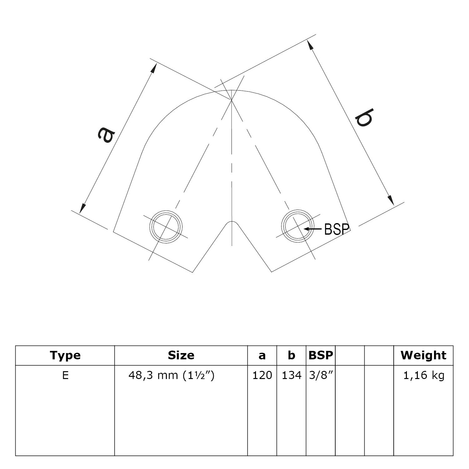 Bogen 40° - 70° variabel. 48,3 mm (1½”)