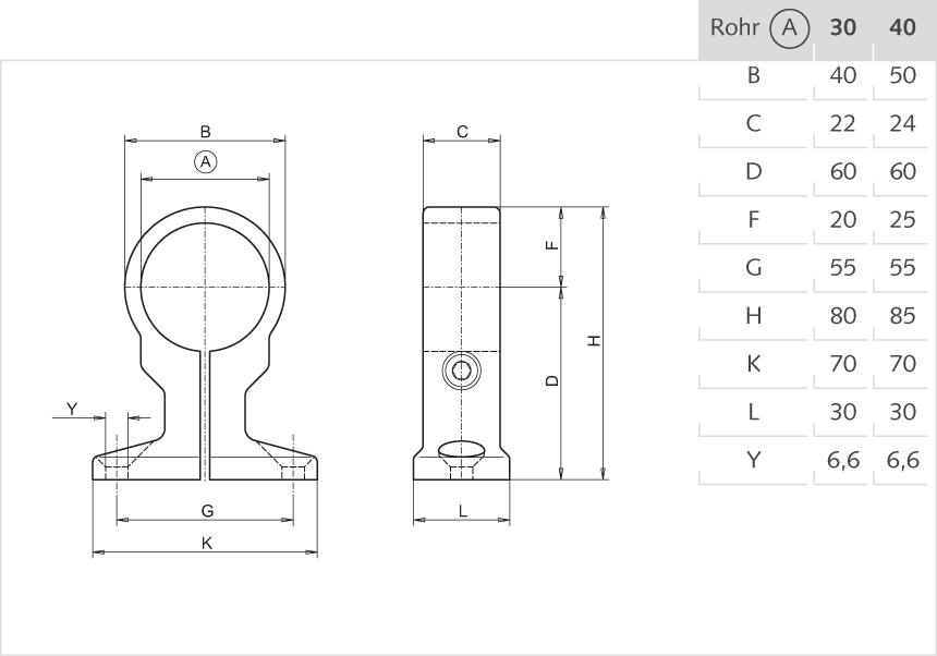 Mittelstütze Aluminium 30mm