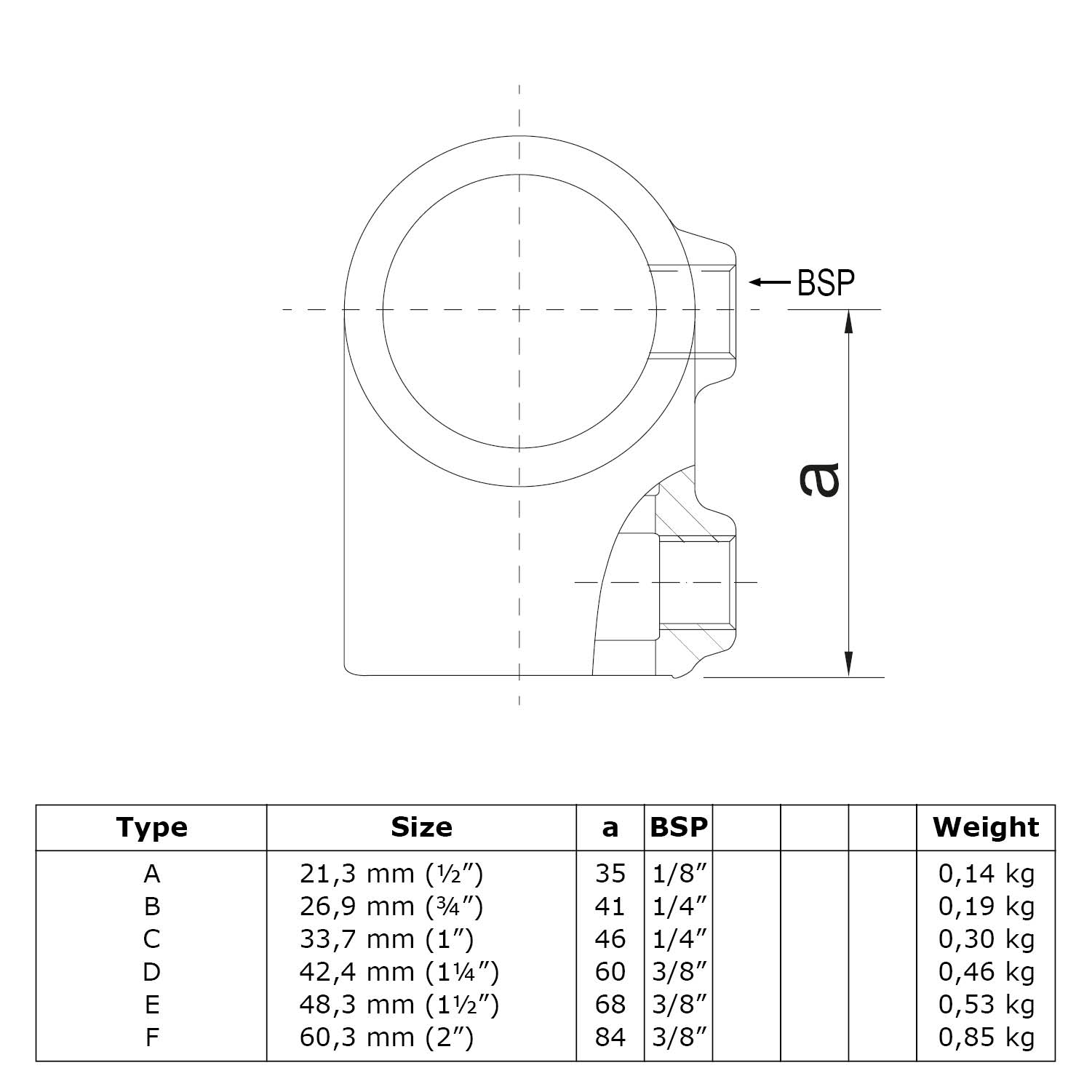 T-Stück kurz 60,3 mm (2”)