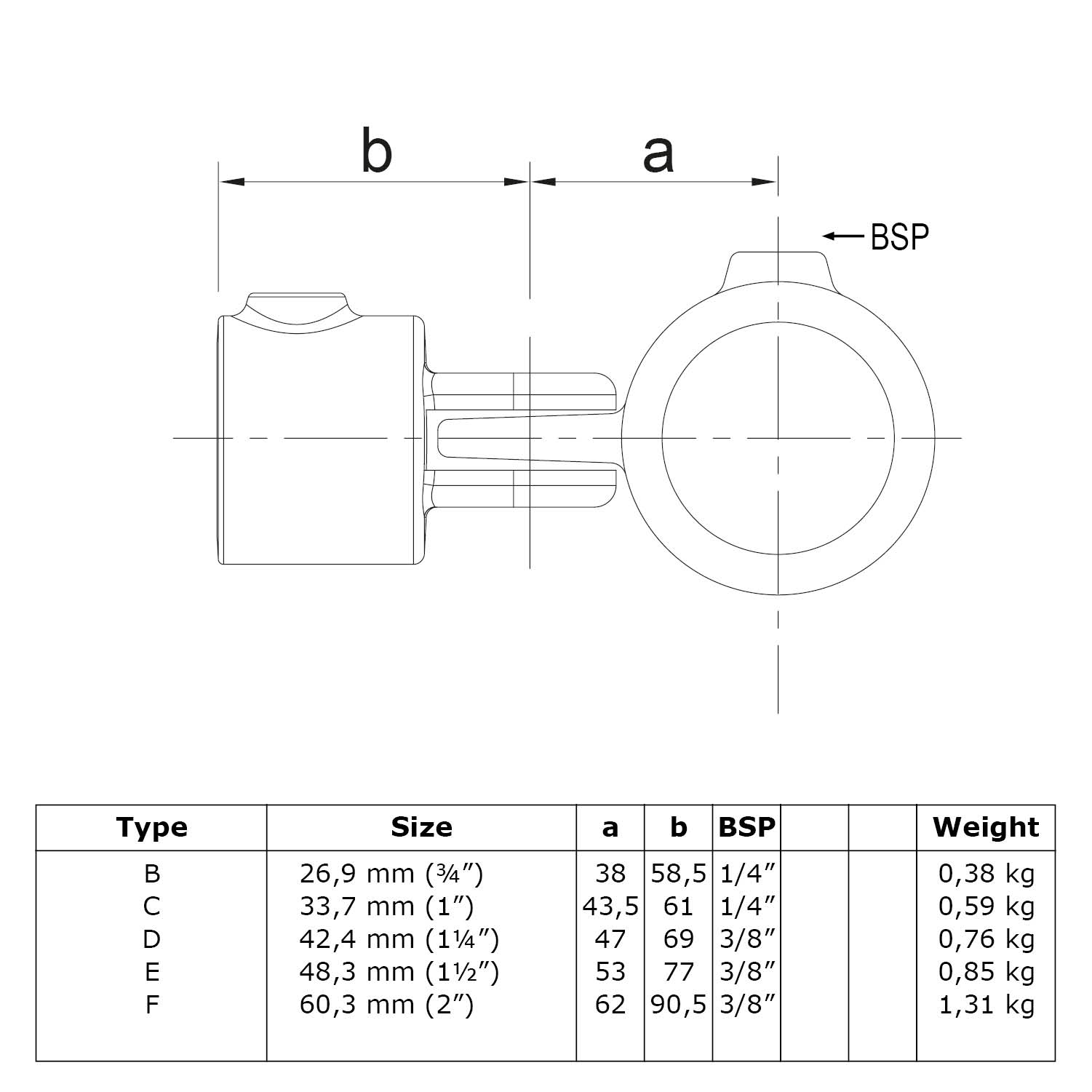 Gelenkstück 26,9 mm (¾”), bestehend aus 1 x 608036B und 1 x 608042B