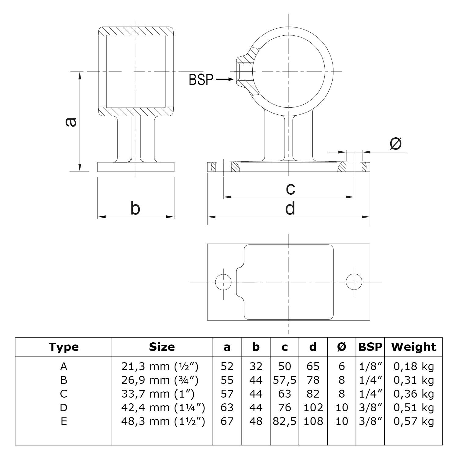 Handlaufhalterung42,4 mm (1¼”)