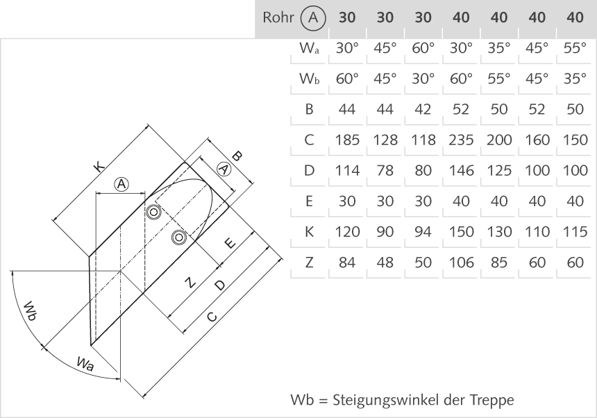 T-Verbinder Aluminium 40mm Wa 55°/Wb 35°